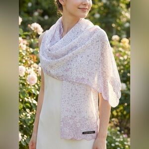 Yves Saint Laurent Floral Lavender Pink & White Scarf - 13"x59"